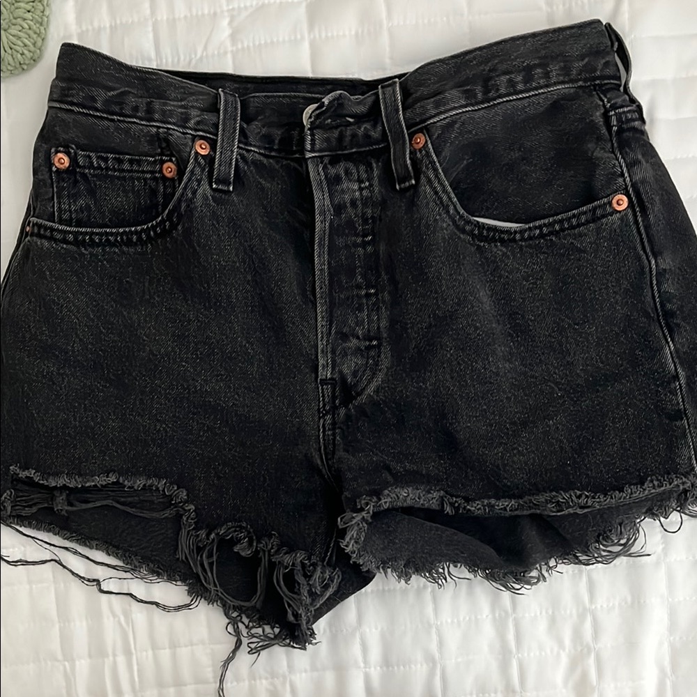 Levi's Black Jean Shorts Distressed High-Waisted